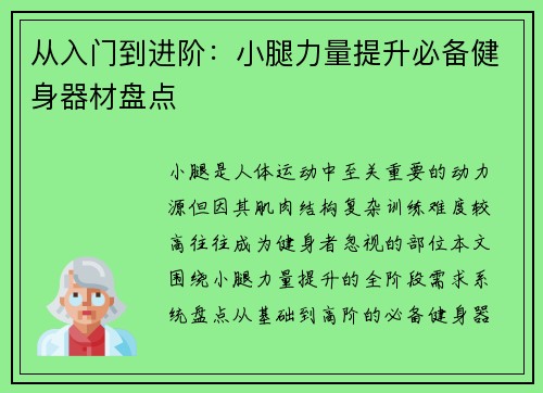 从入门到进阶：小腿力量提升必备健身器材盘点